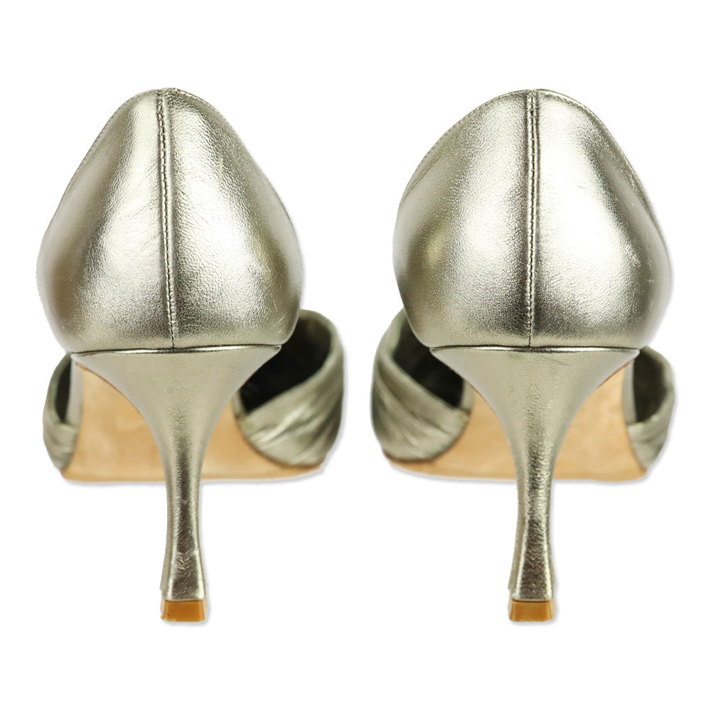 Manolo Blahnik Gold Leather Crystal Detail D'Orsay Pumps