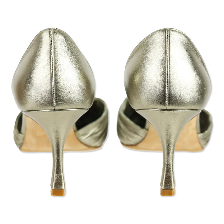 Manolo Blahnik Gold Leather Crystal Detail D'Orsay Pumps