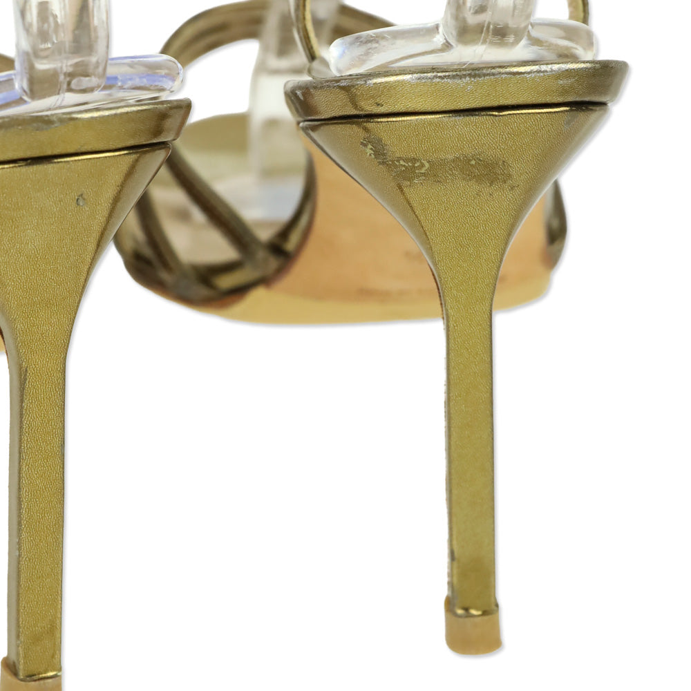 Manolo Blahnik Gold Metallic Leather Caged Wrap Sandals