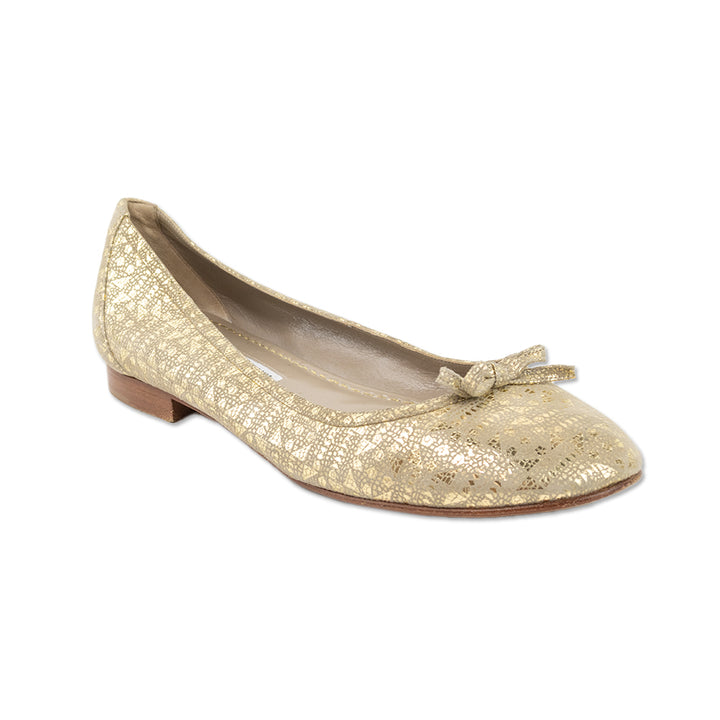 Manolo Blahnik Gold Metallic Printed Ballet Flats