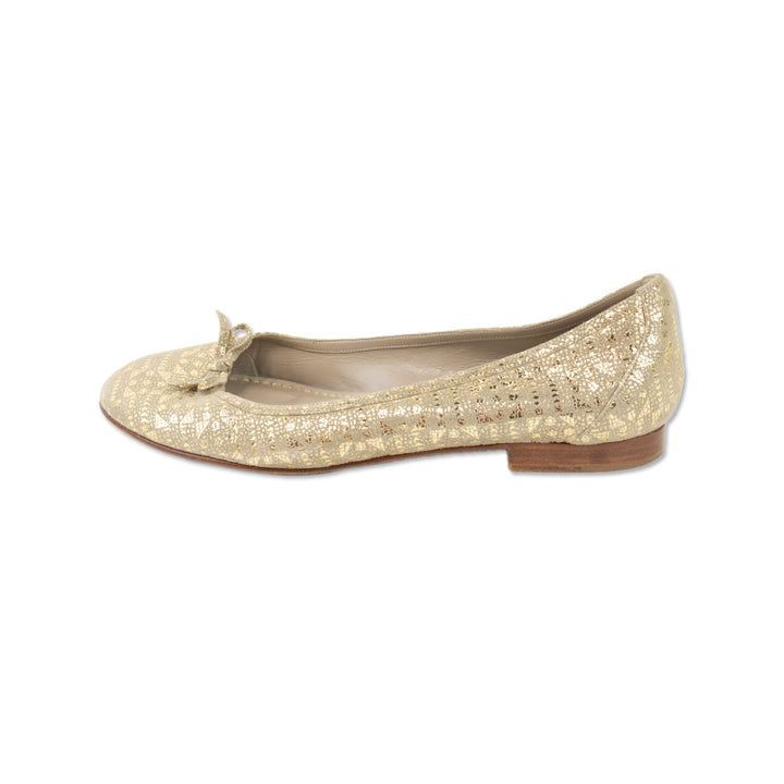 Manolo Blahnik Gold Metallic Printed Ballet Flats