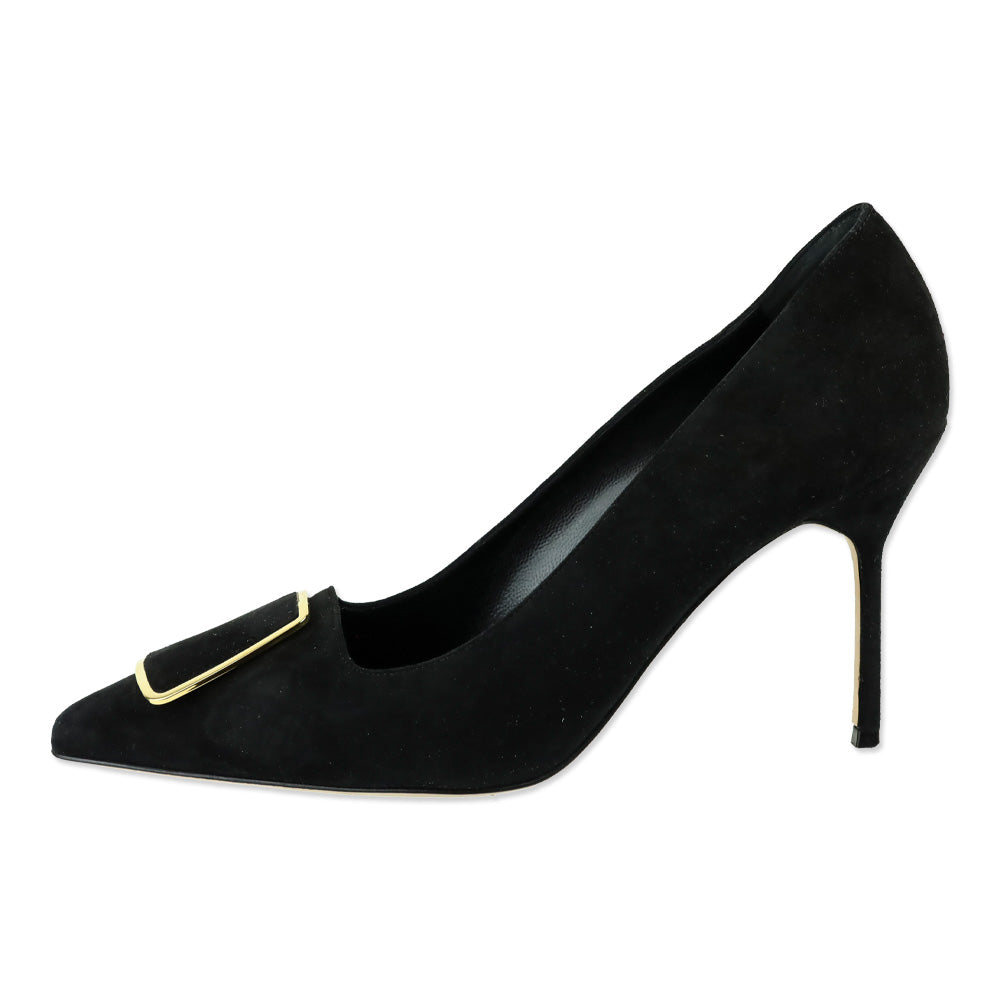 Manolo Blahnik Gonone 90 Black Suede Pump