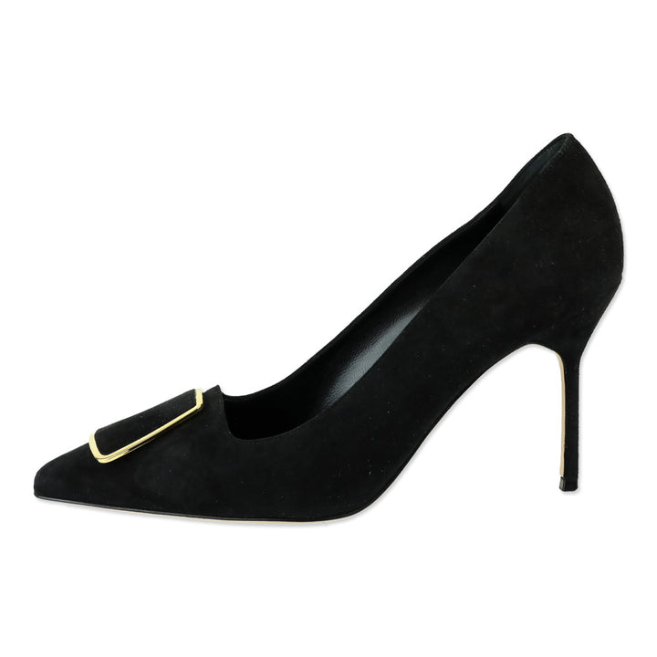 Manolo Blahnik Gonone 90 Black Suede Pump