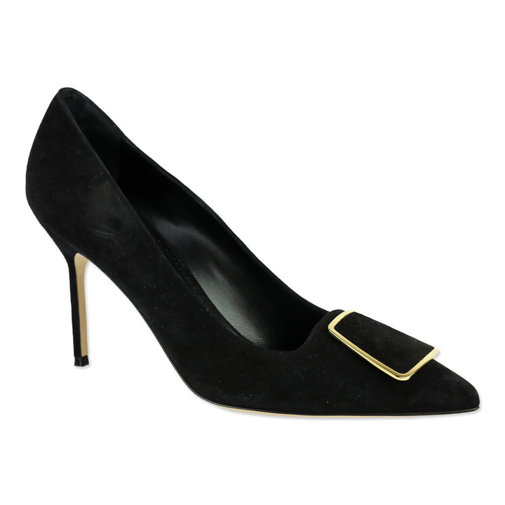 Manolo Blahnik Gonone 90 Black Suede Pump