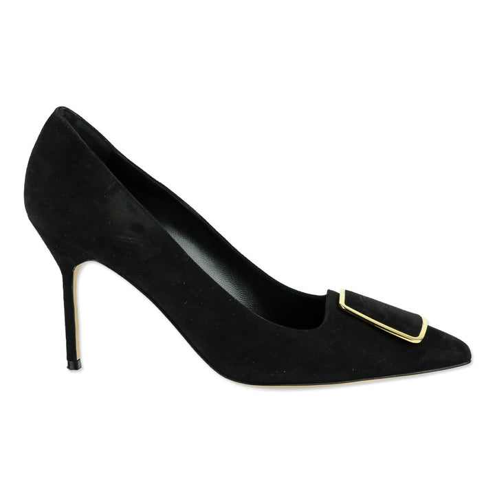 Manolo Blahnik Gonone 90 Black Suede Pump