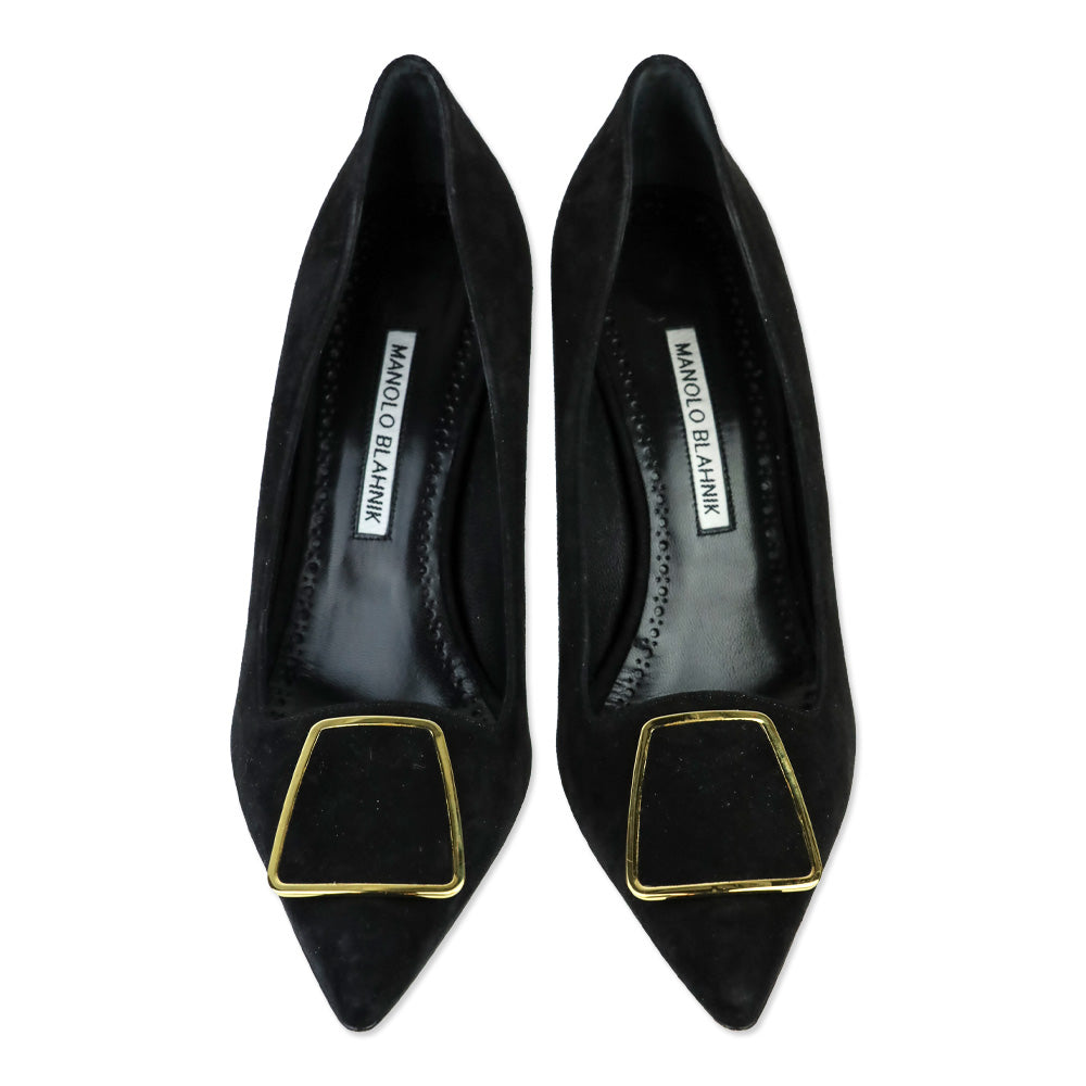 Manolo Blahnik Gonone 90 Black Suede Pump