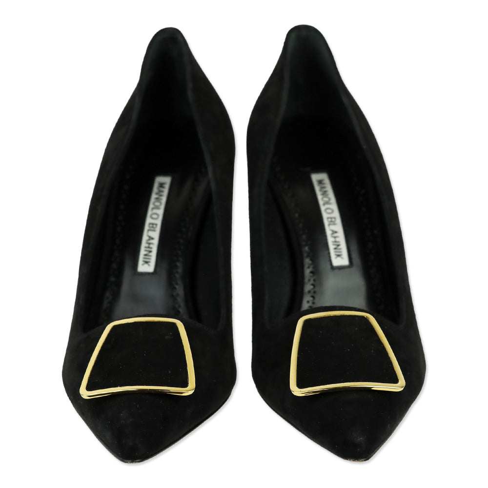 Manolo Blahnik Gonone 90 Black Suede Pump