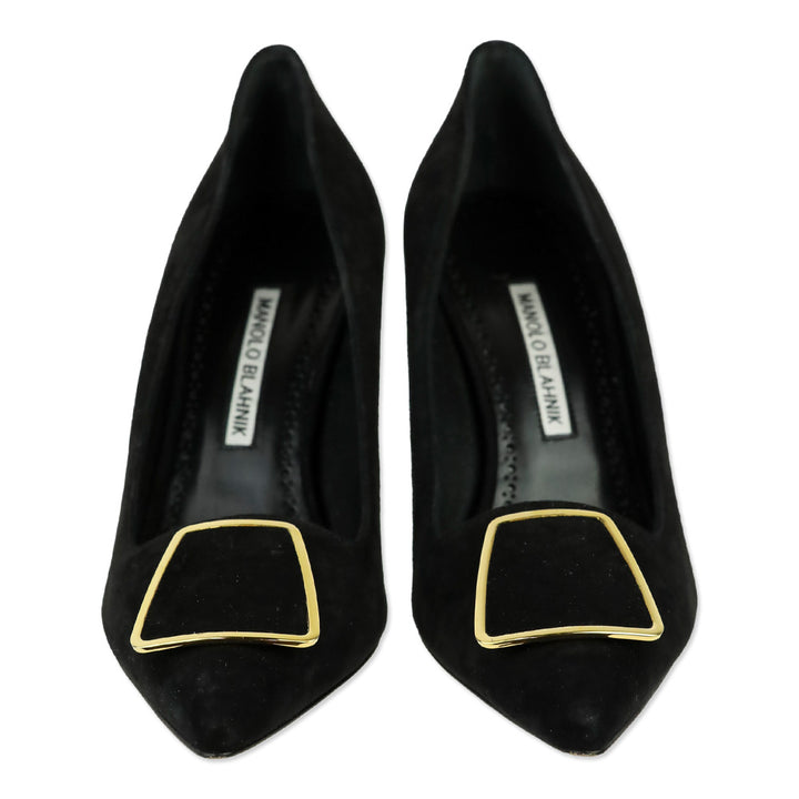Manolo Blahnik Gonone 90 Black Suede Pump