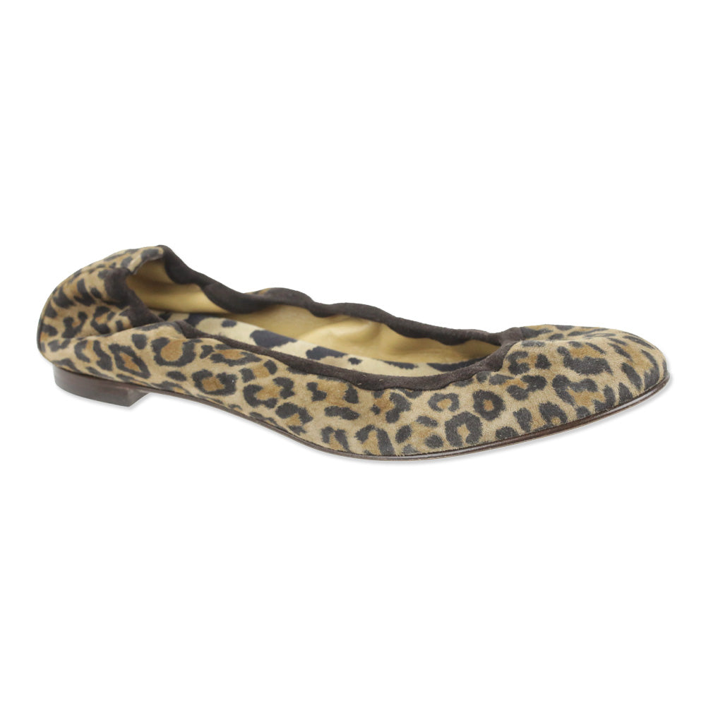 Manolo Blahnik Leopard Print Suede Togram Elastic Ballet Flats