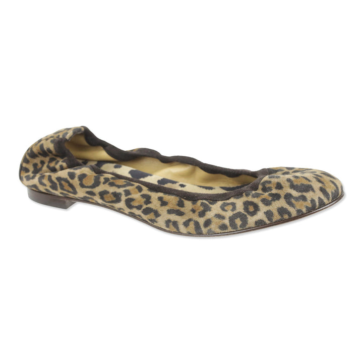 Manolo Blahnik Leopard Print Suede Togram Elastic Ballet Flats