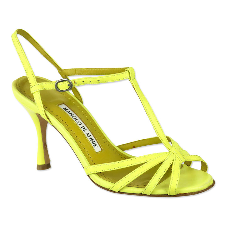 Manolo Blahnik Marana Yellow Leather Slingback Sandals