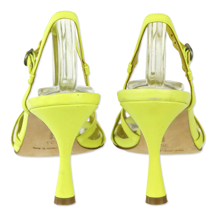 Manolo Blahnik Marana Yellow Leather Slingback Sandals