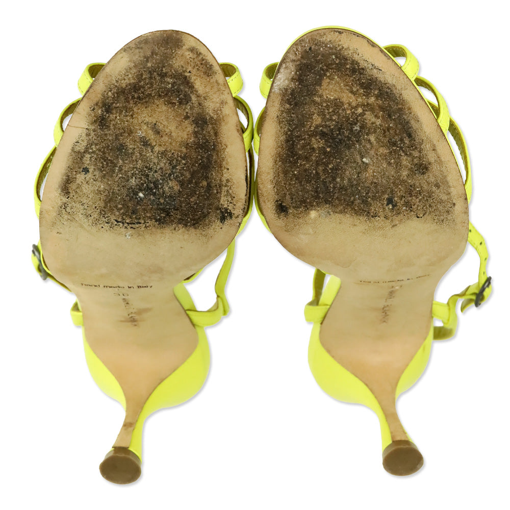 Manolo Blahnik Marana Yellow Leather Slingback Sandals