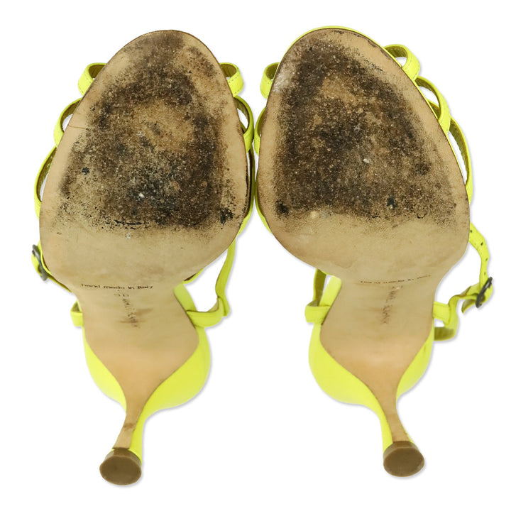 Manolo Blahnik Marana Yellow Leather Slingback Sandals