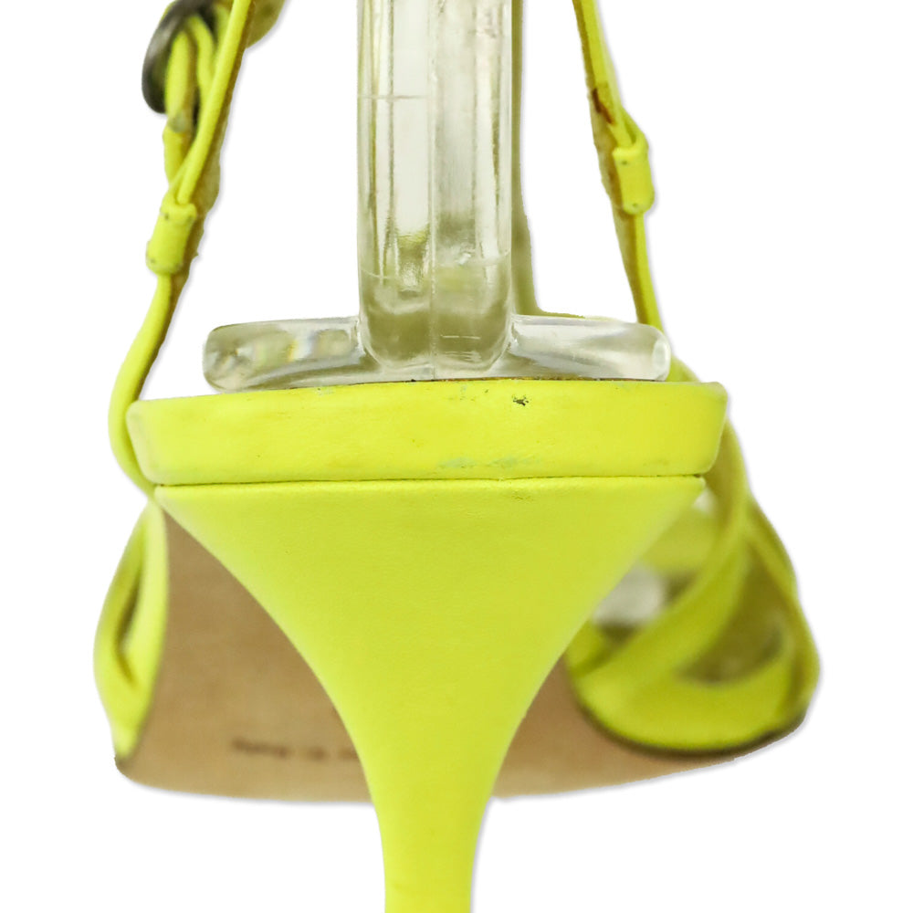 Manolo Blahnik Marana Yellow Leather Slingback Sandals