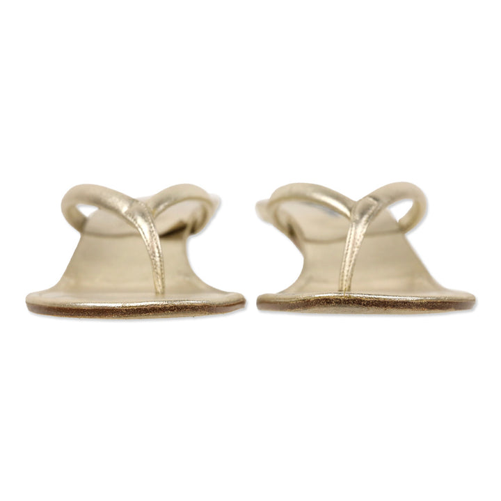 Manolo Blahnik Metallic Gold Leather Kitten Heel Thong Sandal