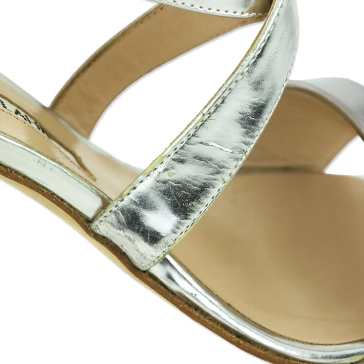 Manolo Blahnik Metallic Silver Leather X-Strappy Sandal