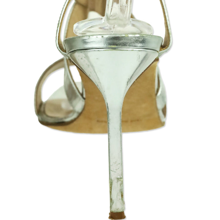 Manolo Blahnik Metallic Silver Leather X-Strappy Sandal
