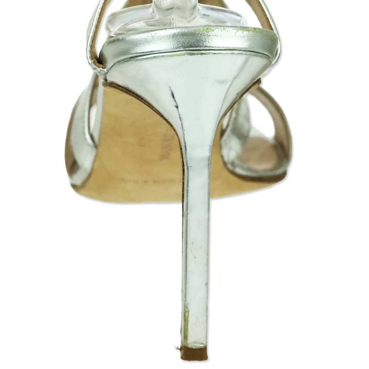 Manolo Blahnik Metallic Silver Leather X-Strappy Sandal