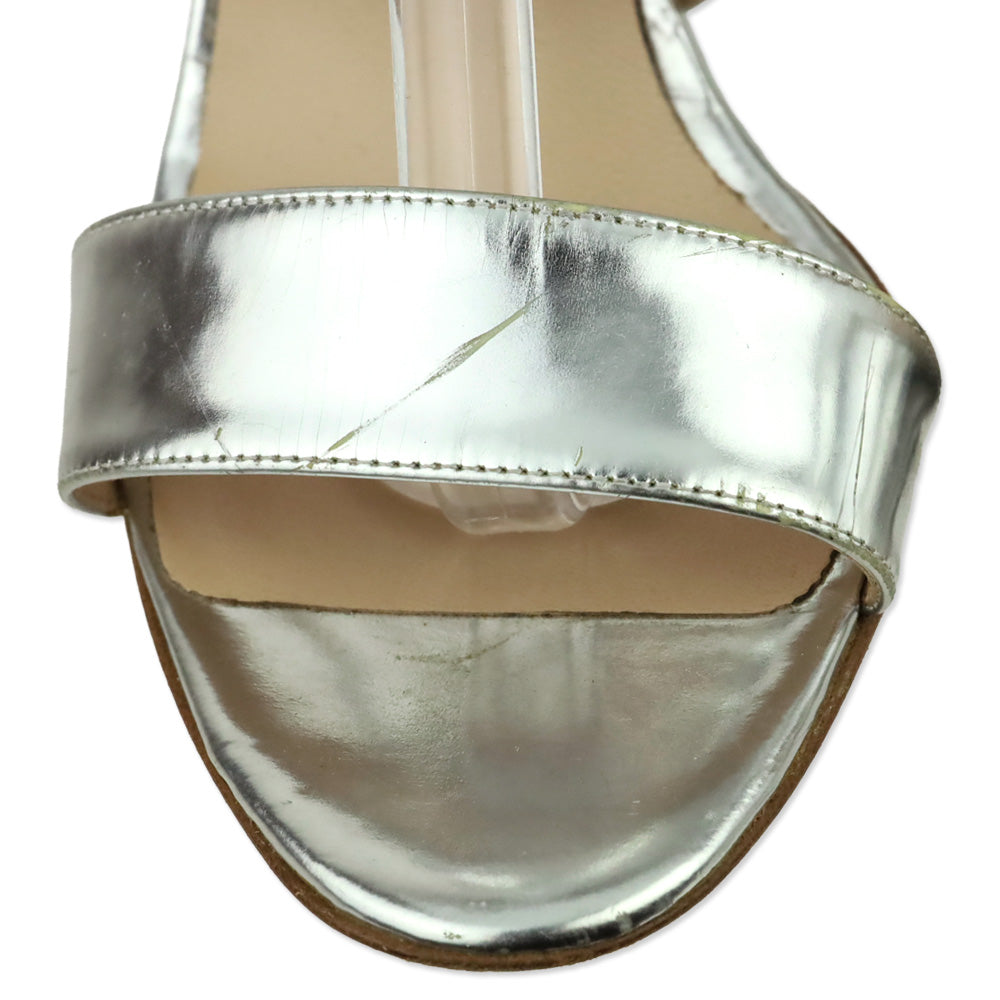 Manolo Blahnik Metallic Silver Leather X-Strappy Sandal
