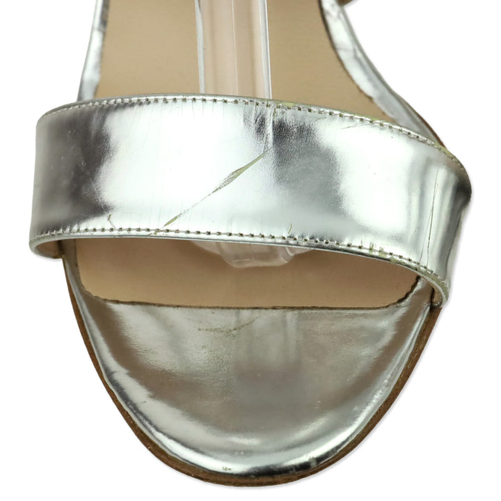 Manolo Blahnik Metallic Silver Leather X-Strappy Sandal