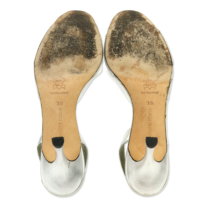 Manolo Blahnik Metallic Silver/PVS Slingback Sandal
