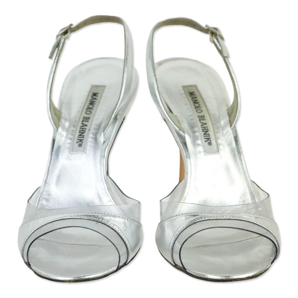 Manolo Blahnik Metallic Silver/PVS Slingback Sandal