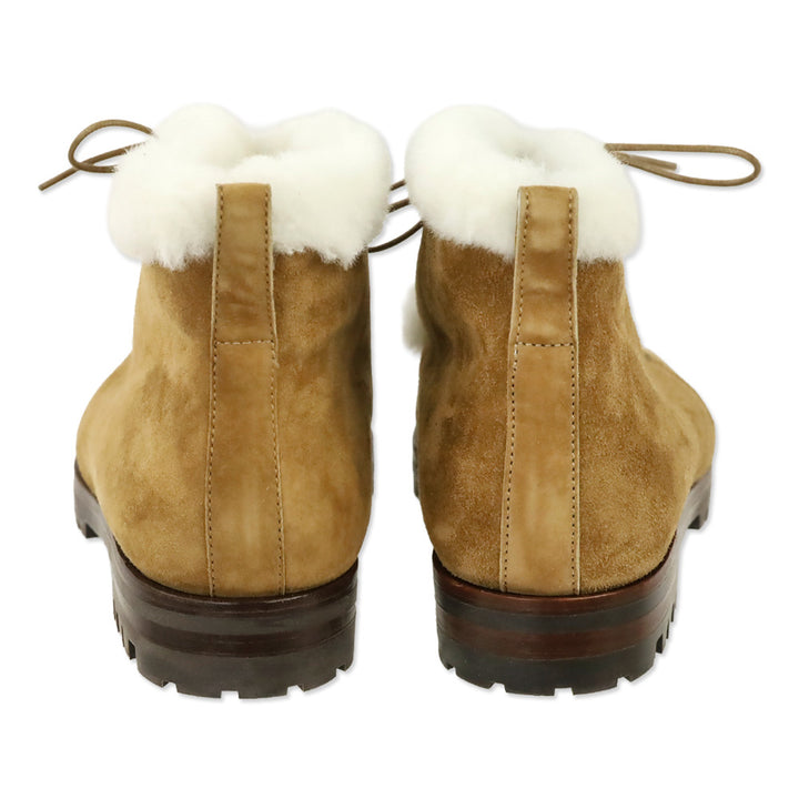 Manolo Blahnik Mircus Tan Suede Shearling Lace-Up Booties