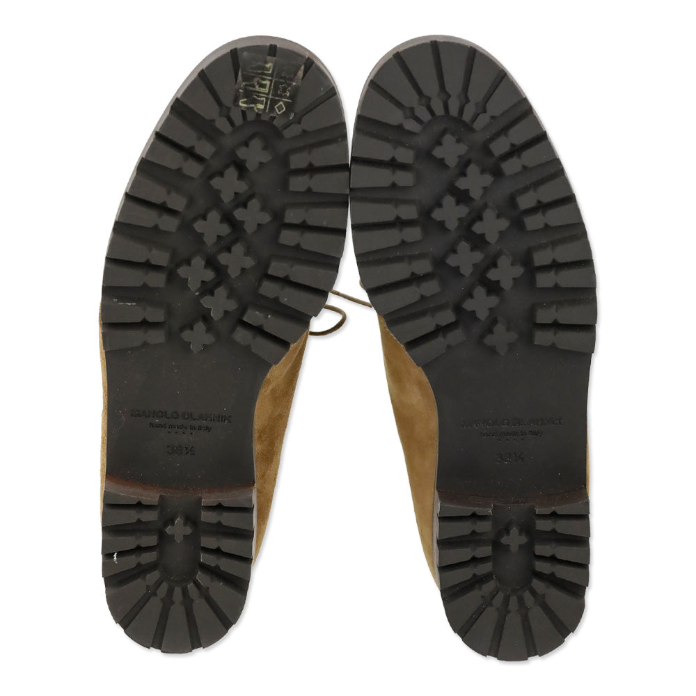 Manolo Blahnik Mircus Tan Suede Shearling Lace-Up Booties