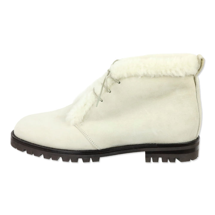 Manolo Blahnik Mircus White Suede Shearling Lace-Up Booties