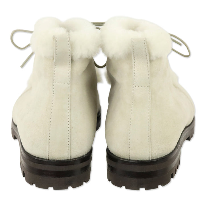 Manolo Blahnik Mircus White Suede Shearling Lace-Up Booties