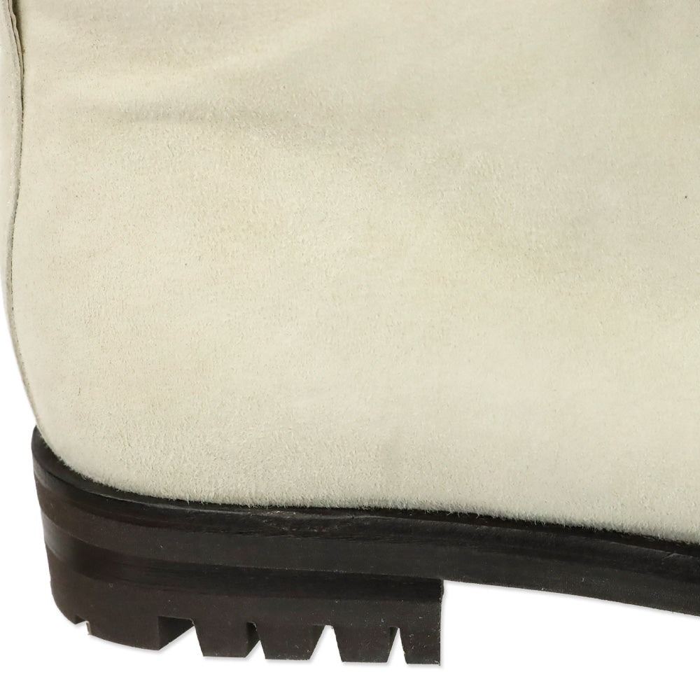 Manolo Blahnik Mircus White Suede Shearling Lace-Up Booties