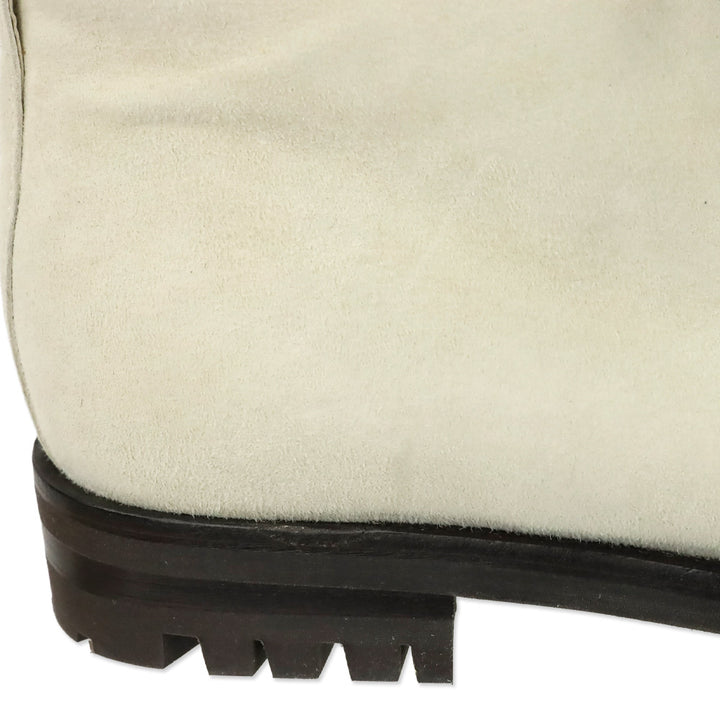 Manolo Blahnik Mircus White Suede Shearling Lace-Up Booties