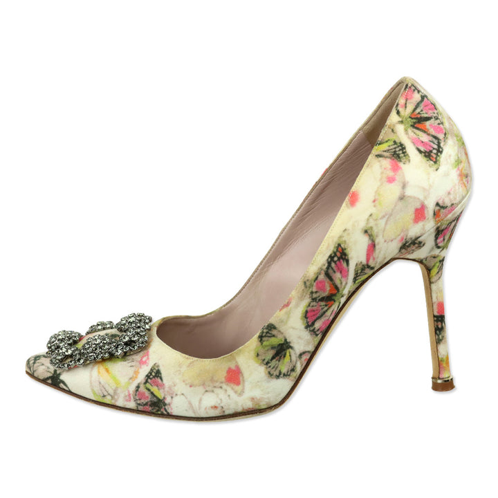 Manolo Blahnik Multicolor Butterfly Print Fabric Hangisi Pumps