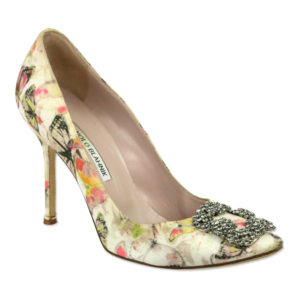 Manolo Blahnik Multicolor Butterfly Print Fabric Hangisi Pumps