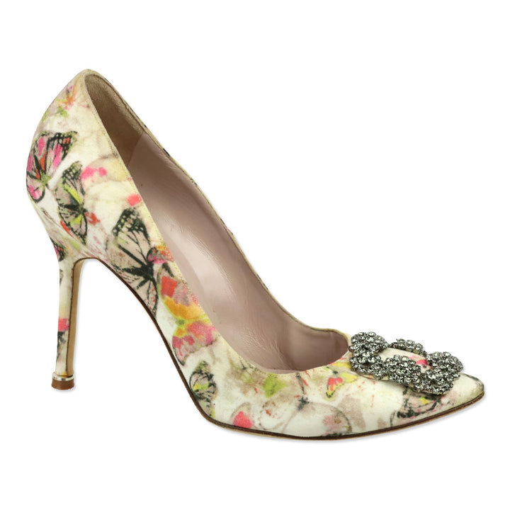 Manolo Blahnik Multicolor Butterfly Print Fabric Hangisi Pumps