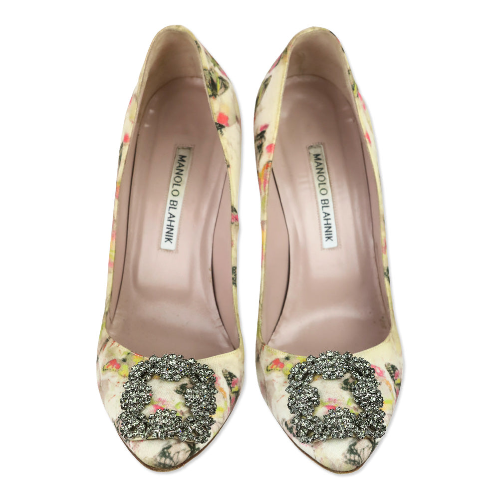 Manolo Blahnik Multicolor Butterfly Print Fabric Hangisi Pumps