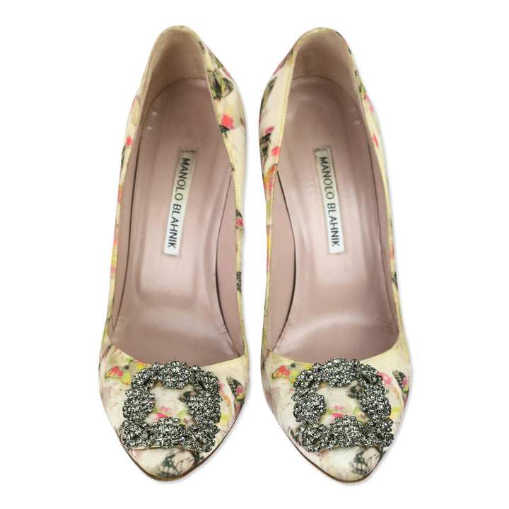 Manolo Blahnik Multicolor Butterfly Print Fabric Hangisi Pumps