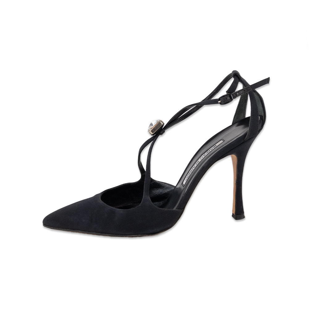 Manolo Blahnik Black Pointed Toe Heel with Crystal