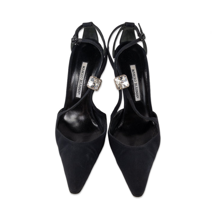 Manolo Blahnik Black Pointed Toe Heel with Crystal