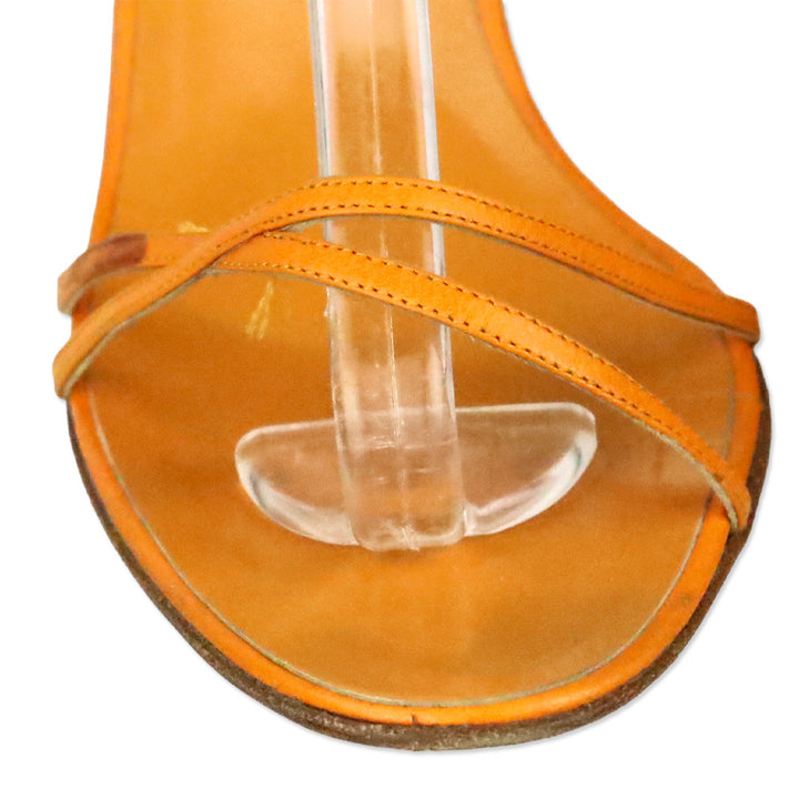 Manolo Blahnik Orange Leather Ankle-Wrap Sandals