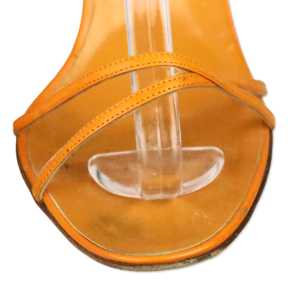 Manolo Blahnik Orange Leather Ankle-Wrap Sandals