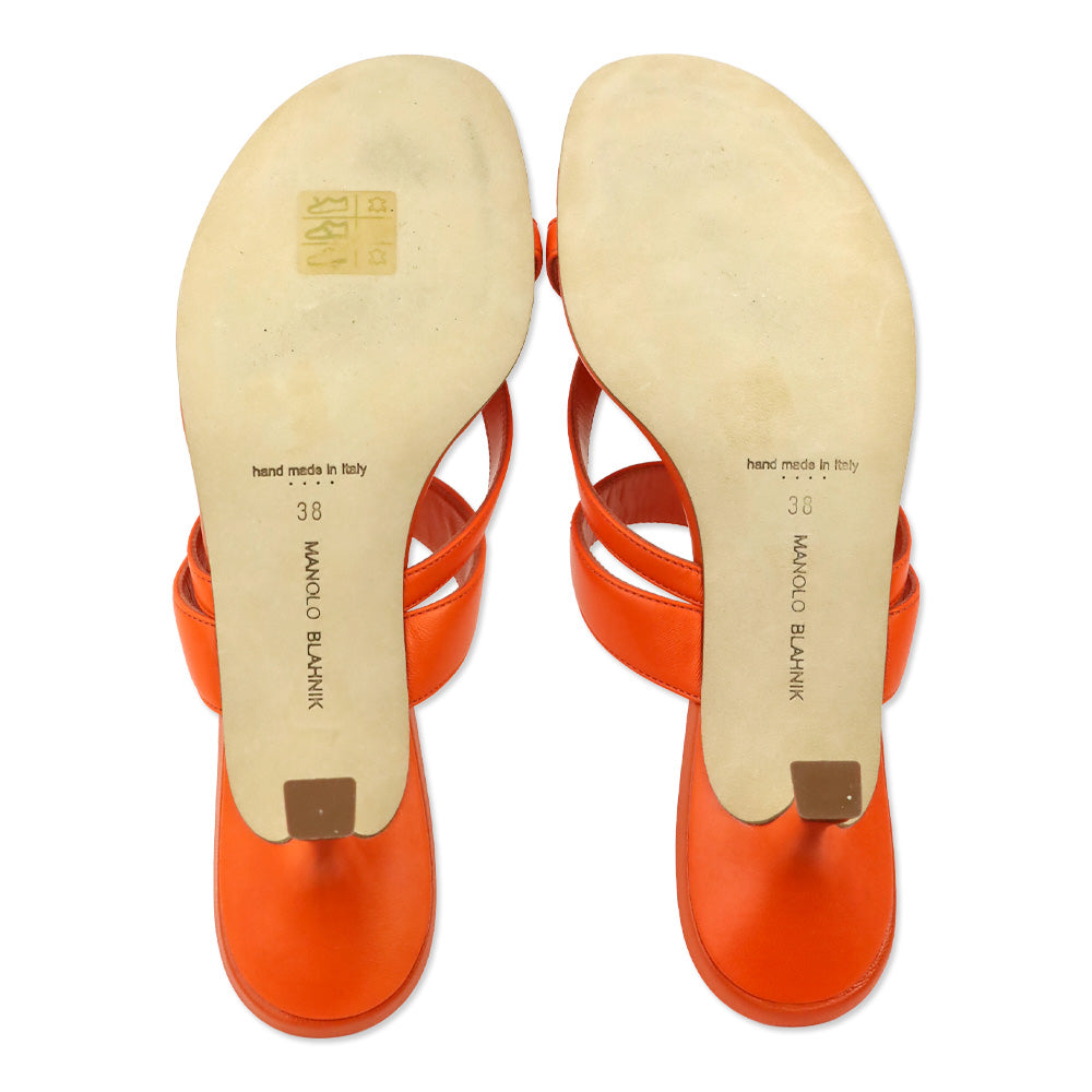 Manolo Blahnik Orange Nappa Susa 50 Thong Sandal
