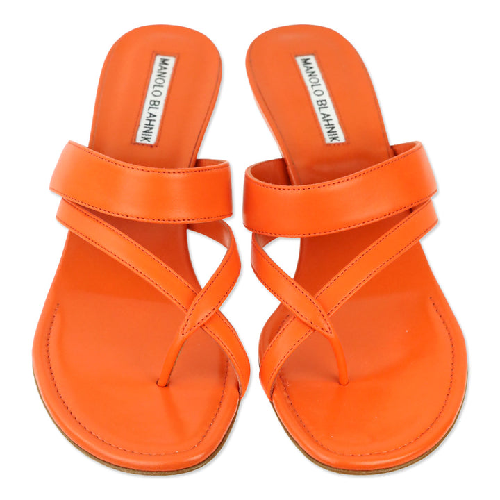 Manolo Blahnik Orange Nappa Susa 50 Thong Sandal