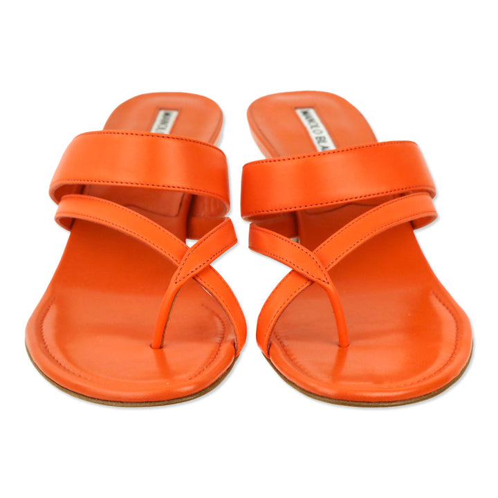 Manolo Blahnik Orange Nappa Susa 50 Thong Sandal