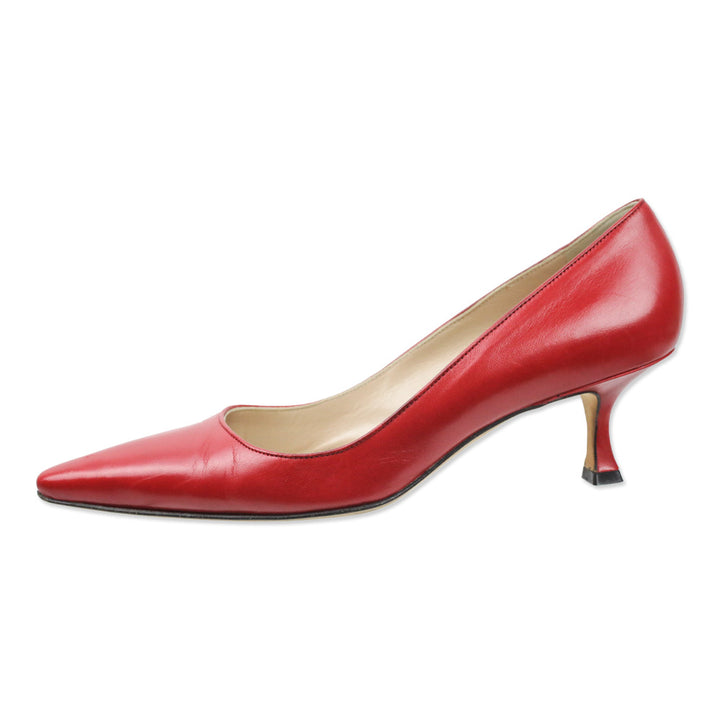 Manolo Blahnik Red Leather Pointed Toe Kitten Pump