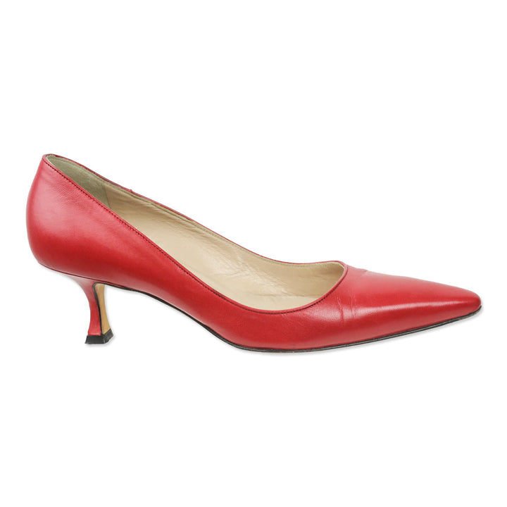 Manolo Blahnik Red Leather Pointed Toe Kitten Pump