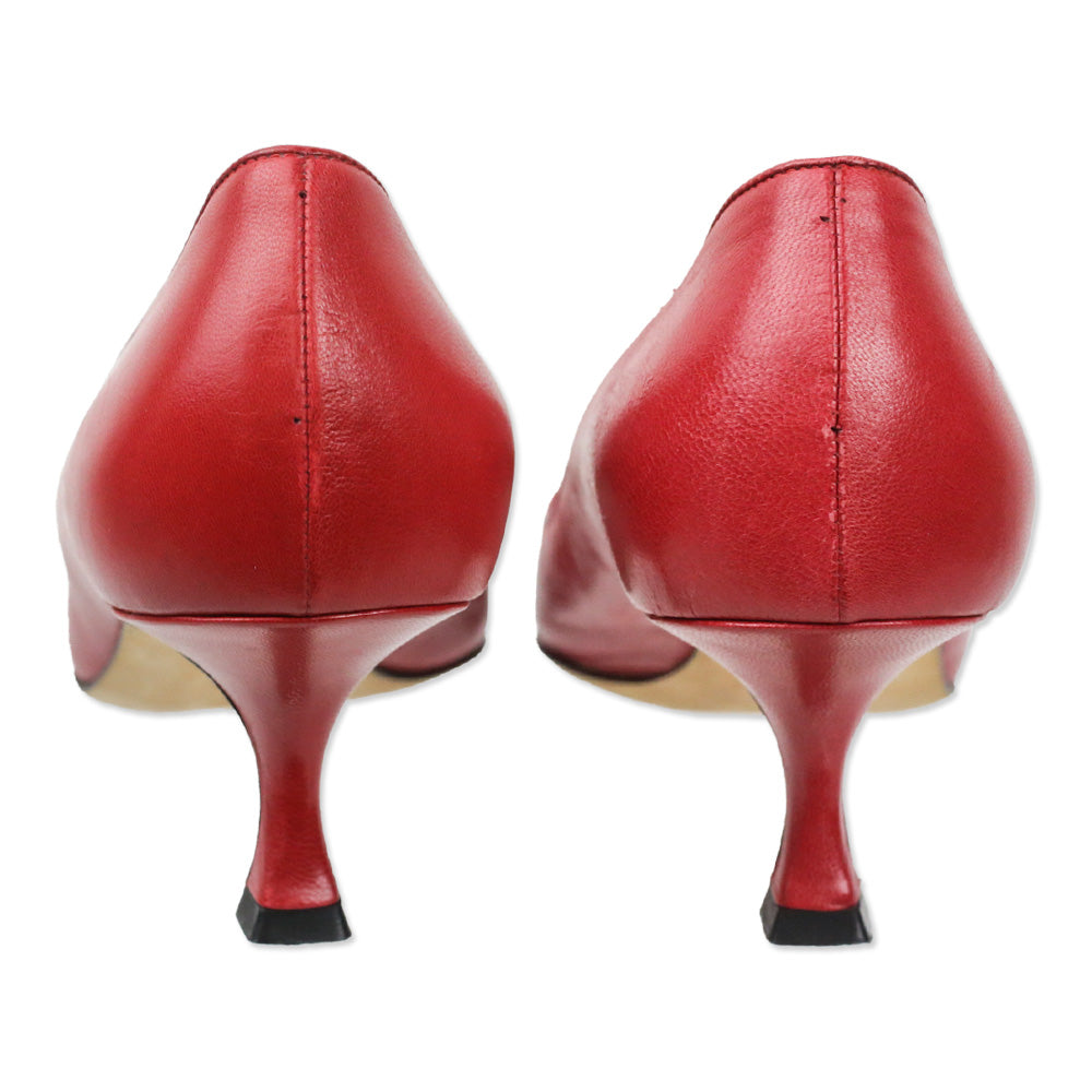 Manolo Blahnik Red Leather Pointed Toe Kitten Pump