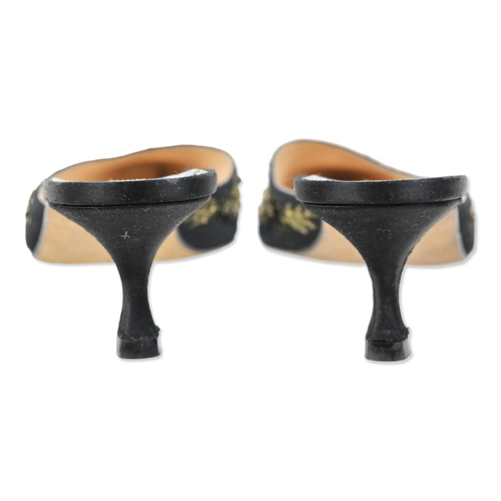 Manolo Blahnik Sequin Embroidered Black Satin Mules