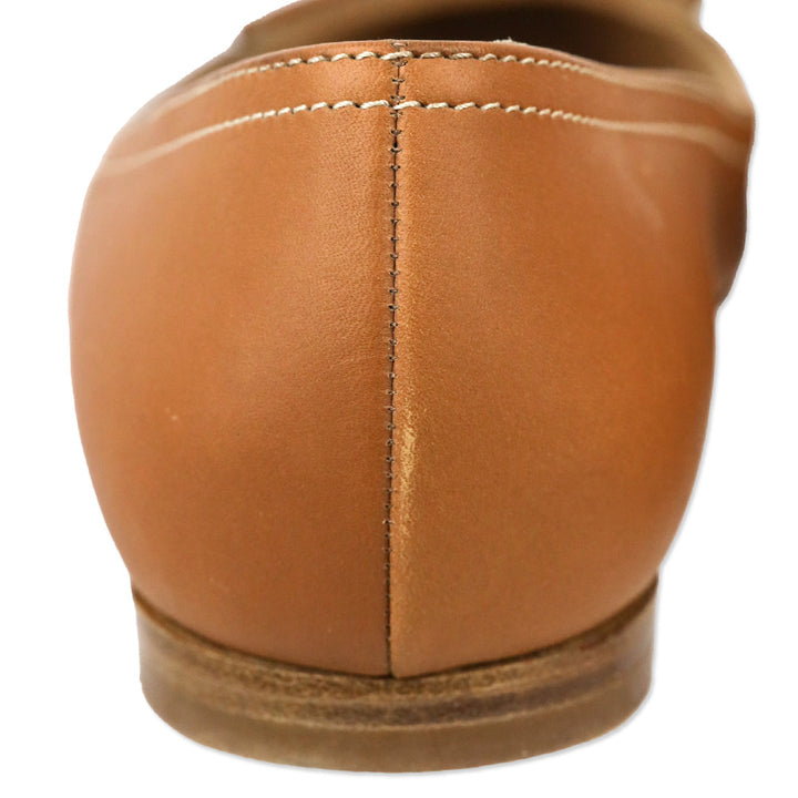 Manolo Blahnik Tan Leather Criss Cross Lace-Up Pointed Toe Loafer Flat